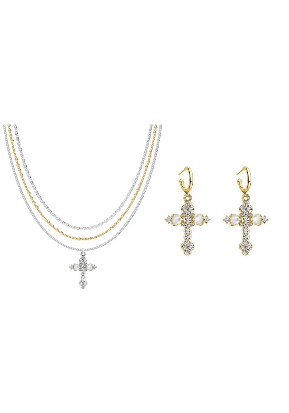 SUN HUNTER丨Triple-Layer Flower Cross Necklace - PSYLOS 1, SUN HUNTER丨Triple-Layer Flower Cross Necklace, Accessories, SUN HUNTER, PSYLOS 1